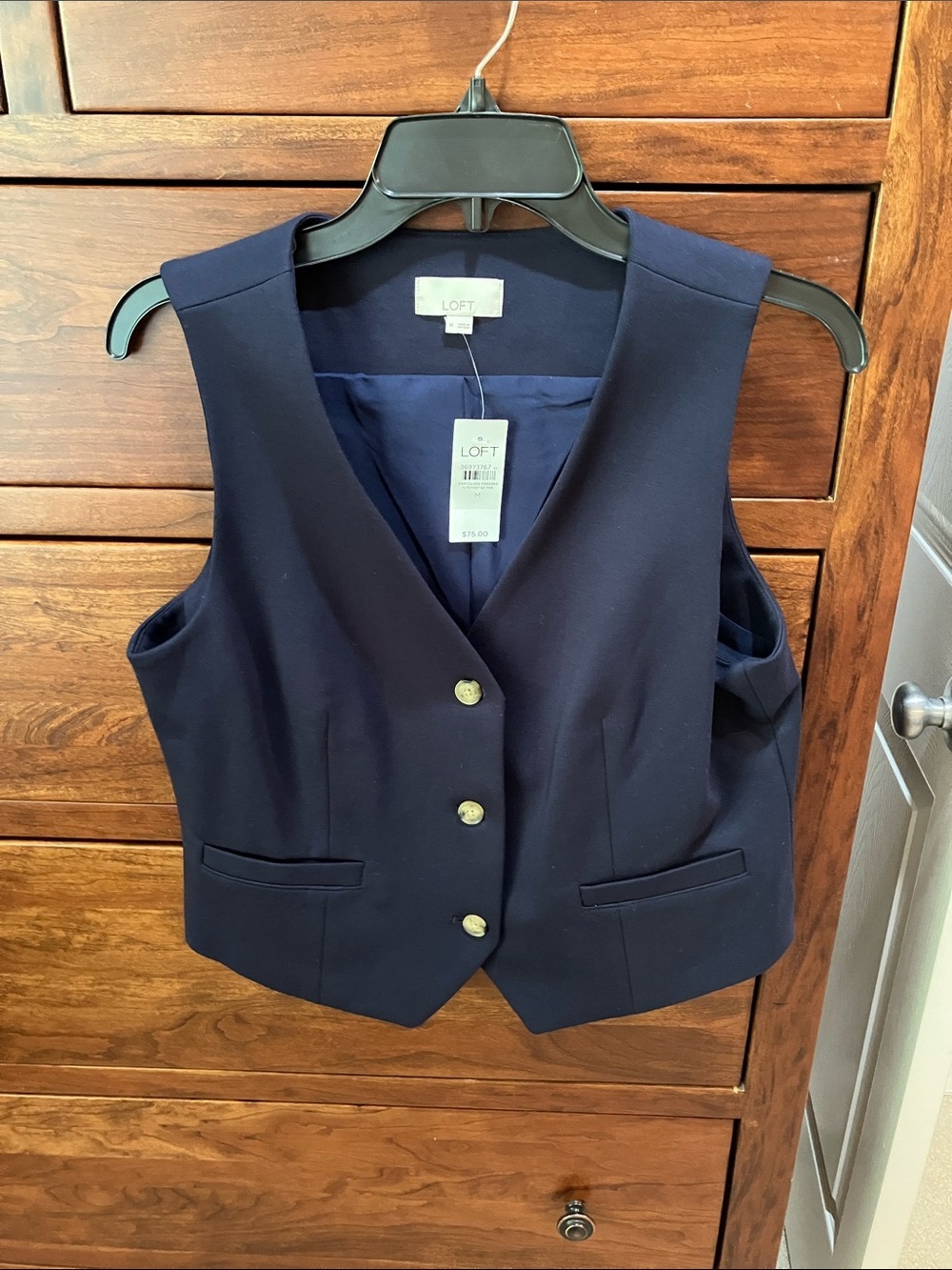 LOFT Navy Sleeveless Button Vest